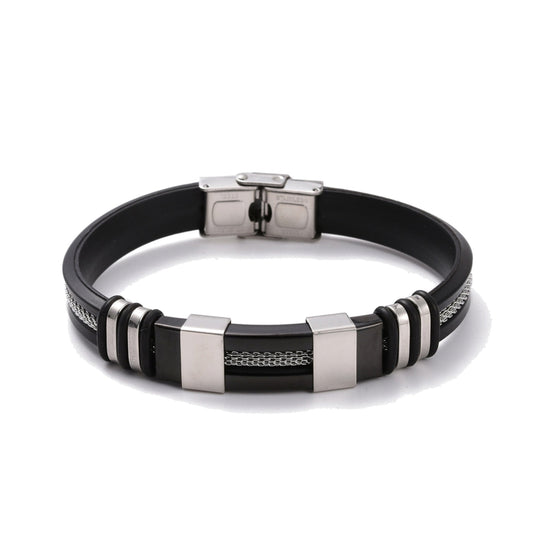 Silikon-Armband mit Edelstahl-Röhren — Schwarz-Metallgrau