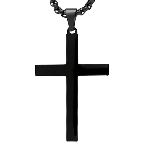 Kreuz-Anhänger flach poliert, 44,5 × 27,6 mm — Schwarz