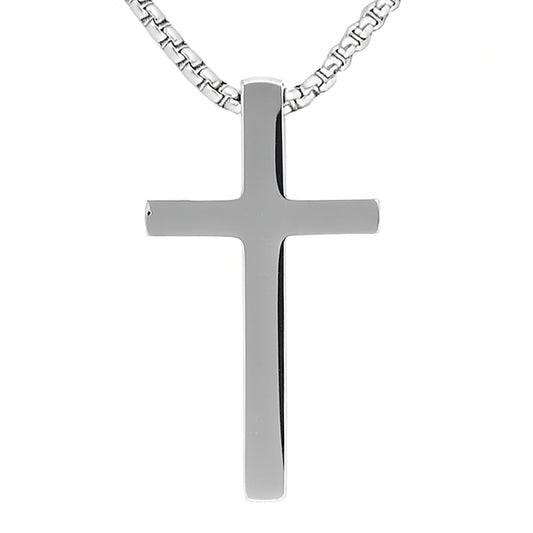 Kreuz-Anhänger flach poliert, 44,5 × 27,6 mm — Stahlfarben