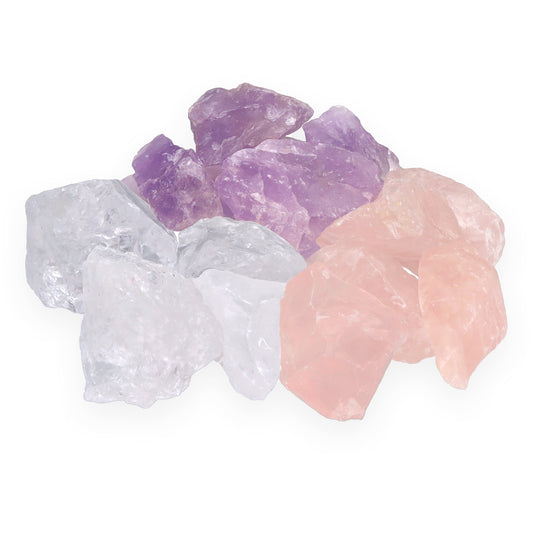 Wassersteine Premium Grundmischung | Bergkristall + Rosenquarz + Amethyst