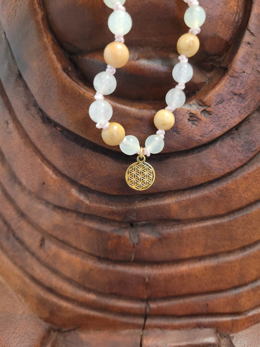 108-Perlen Mala aus China Jade (Serpentin), Rosenquarz und Olivenholz – Handgefertigte Gebetskette für Herzensöffnung, Milde und innere Balance