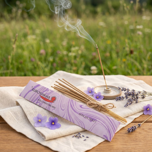 Auroshikha Räucherstäbchen – African Violett — Tragebild