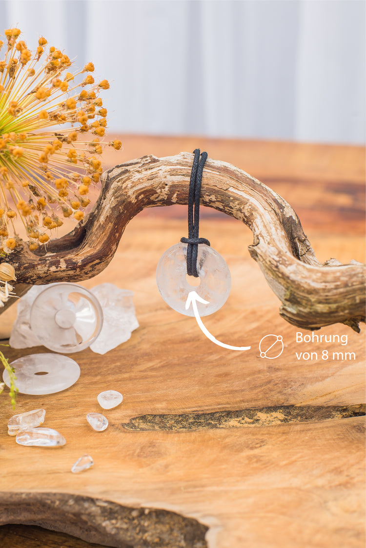 Bergkristall Donut | 30 mm Anhänger + Baumwollband