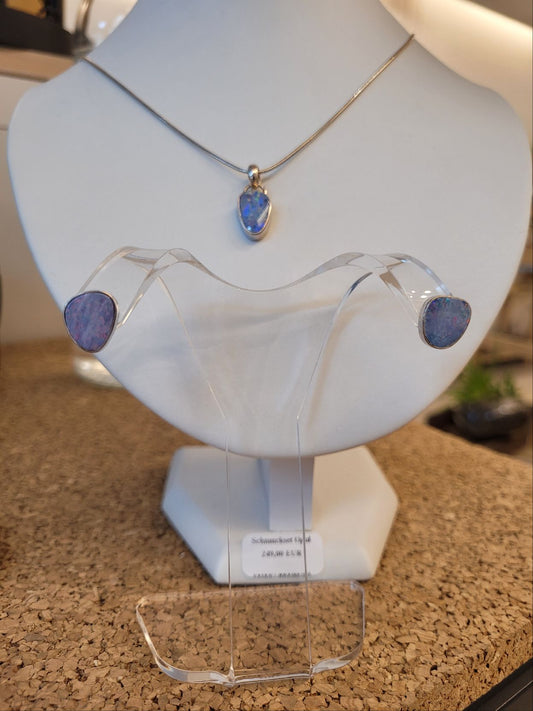 Opal Komplettset | Hochwertiger Opal Kettenanhänger incl. Silberkette in Kombination mit passenden Ohrsteckern
