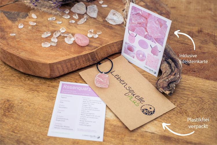 Rosenquarz, Gefasster Rohsteinanhänger