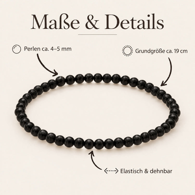 Turmalin, schwarz (Schörl) Mini-Kugelarmband | 4 mm – Maße & Details