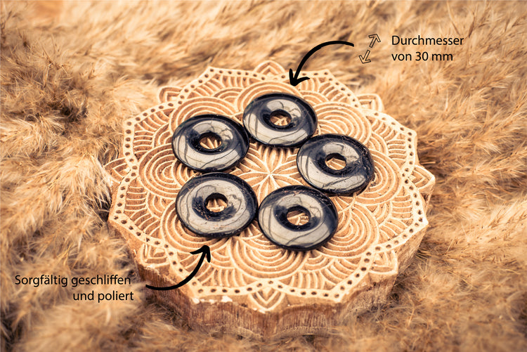 Turmalin, schwarz (Schörl) Donut | 30 mm Anhänger + Baumwollband