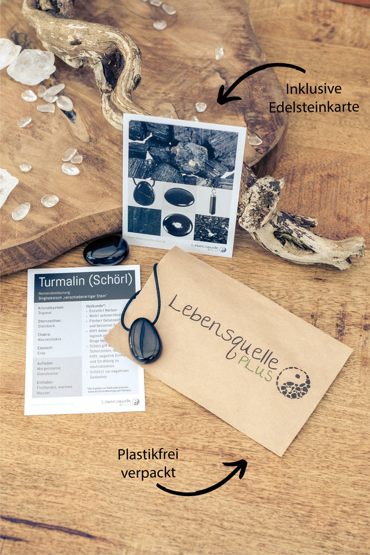 Turmalin, schwarz (Schörl) Donut | 30 mm Anhänger + Baumwollband