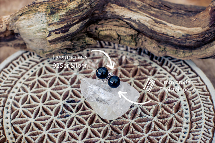 Turmalin, schwarz (Schörl) Ohrstecker 6 mm | 925er Silber