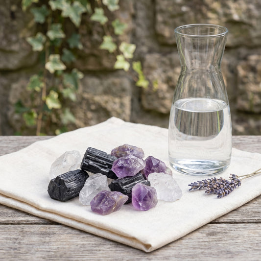 Wassersteine „Schutz" Mischung | Schörl + Amethyst + Bergkristall — Tragebild