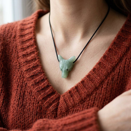 Aventurin grün Wolfskopfanhänger – Tragebild