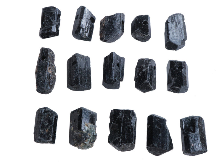10x Tormalina, nera (Schörl) ciondolo in pietra grezza fine stock