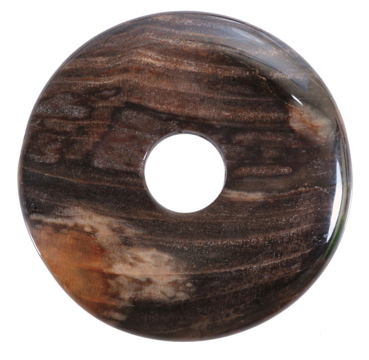 Versteinertes Holz Donut | 40 mm Anhänger + Baumwollband
