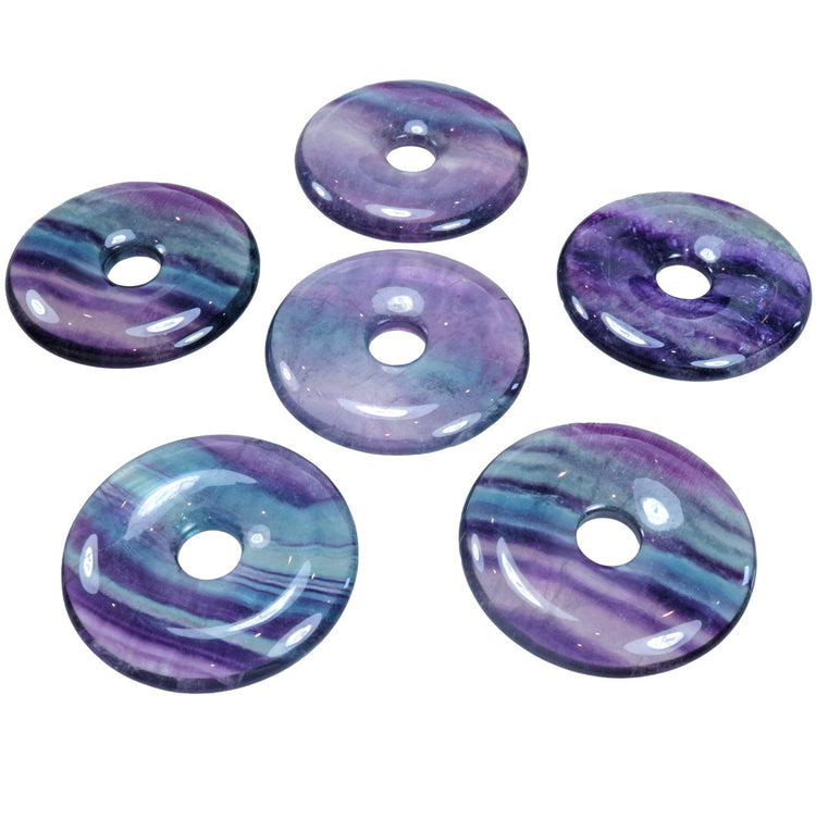 Fluorit, bunt Donut | 40 mm Anhänger + Baumwollband