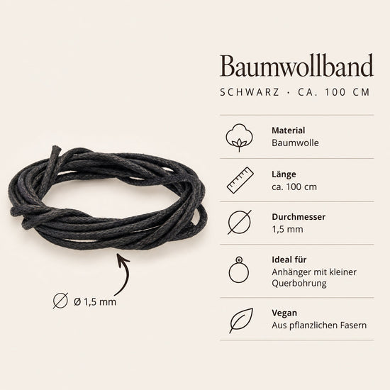 Steckbrief Baumwollband schwarz – ca. 100 cm, Ø 1,5 mm