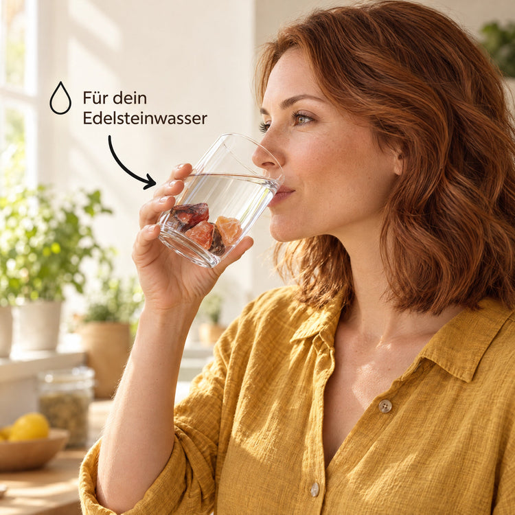 Glas Wasser mit Karneol Wassersteinen