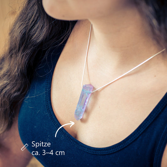 Bergkristall Angel Aura Spitze | Anhänger mit Baumwollband