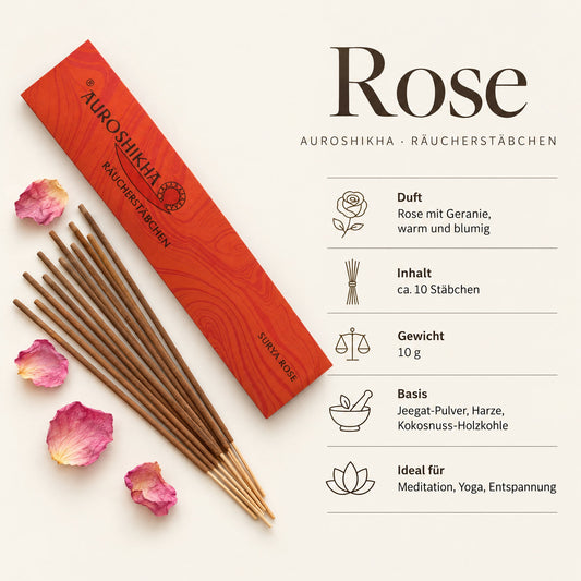 Steckbrief Auroshikha Räucherstäbchen Rose – ca. 10 Stäbchen, 10 g