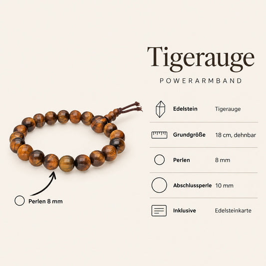 Steckbrief Tigerauge Powerarmband – 18 cm, Perlen 8 mm