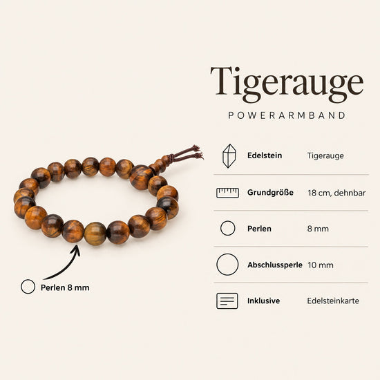 Steckbrief Tigerauge Powerarmband – 18 cm, Perlen 8 mm