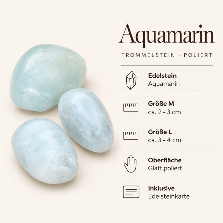 Steckbrief Aquamarin Trommelstein – Größe M ca. 2–3 cm, L ca. 3–4 cm
