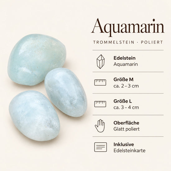 Steckbrief Aquamarin Trommelstein – Größe M ca. 2–3 cm, L ca. 3–4 cm