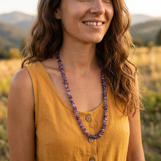 Amethyst Splitterkette | 80 cm — Tragebild