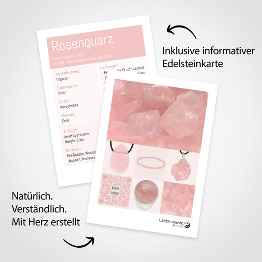 Rosenquarz Edelsteinkarte – im Lieferumfang enthalten