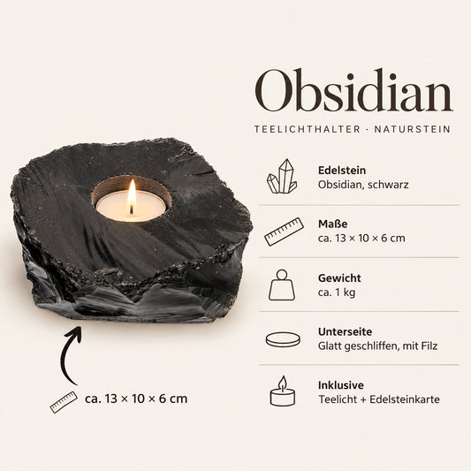 Steckbrief Obsidian Teelichthalter – ca. 13 × 10 × 6 cm