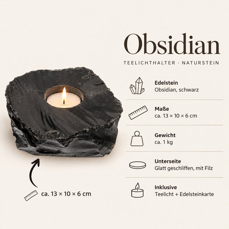 Steckbrief Obsidian Teelichthalter – ca. 13 × 10 × 6 cm