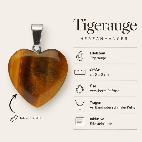 Steckbrief Tigerauge Herzanhänger – ca. 2 × 2 cm