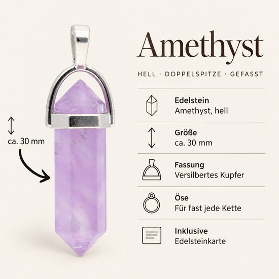 Steckbrief Amethyst hell Doppelspitze – ca. 30 mm