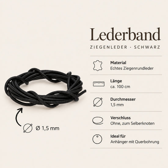 Steckbrief Lederband Ziegenleder schwarz – ca. 100 cm, Ø 1,5 mm