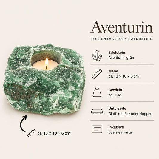 Steckbrief Aventurin Teelichthalter – ca. 13 × 10 × 6 cm