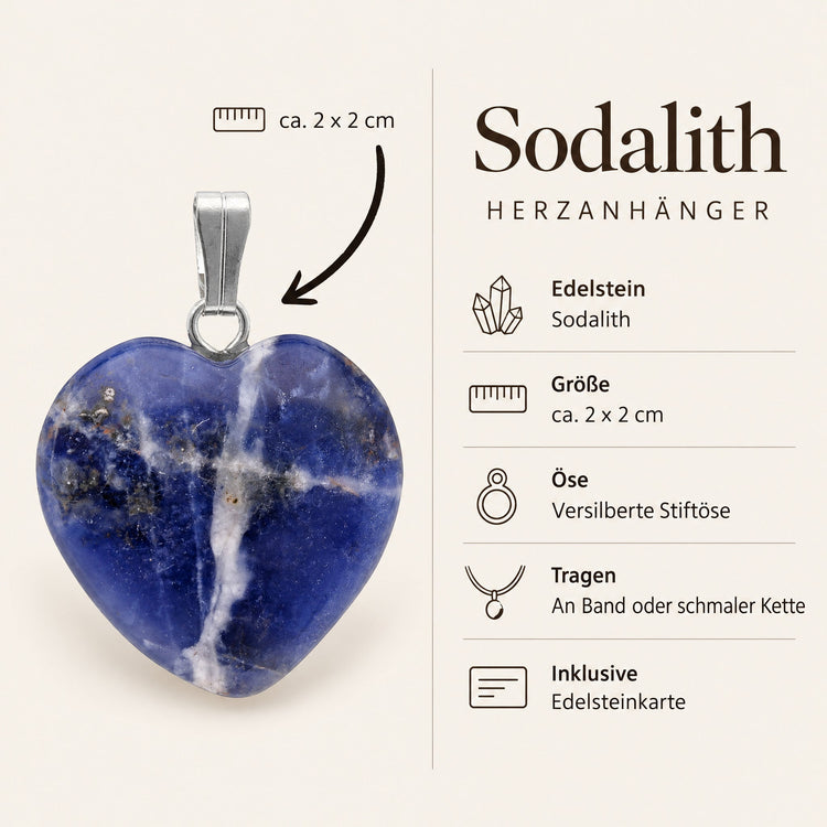 Steckbrief Sodalith Herzanhänger – ca. 2 × 2 cm