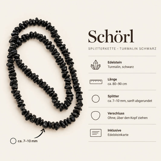 Steckbrief Schörl Splitterkette – Splitter ca. 7–10 mm