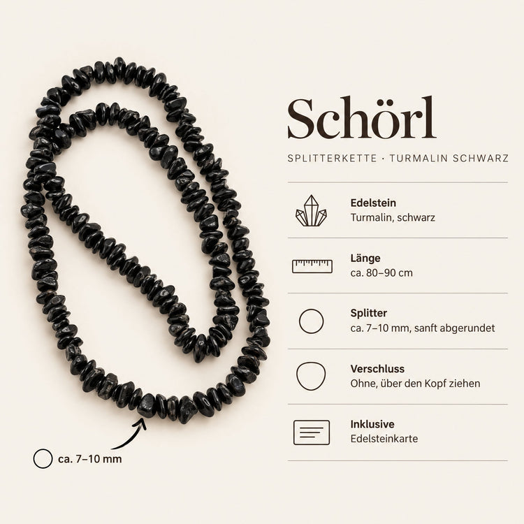 Steckbrief Schörl Splitterkette – Splitter ca. 7–10 mm