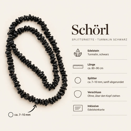 Steckbrief Schörl Splitterkette – Splitter ca. 7–10 mm