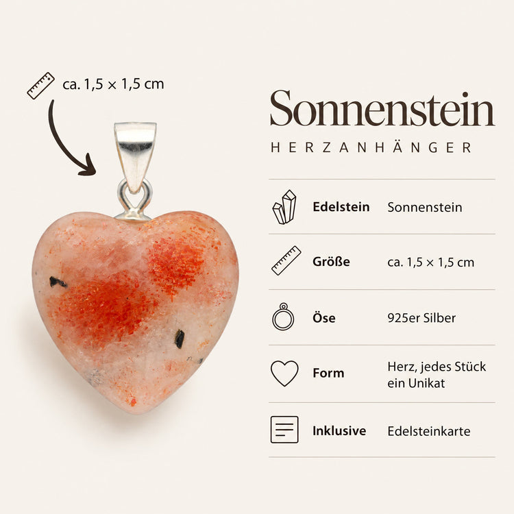 Steckbrief Sonnenstein Herzanhänger – ca. 1,5 × 1,5 cm, 925er Silberöse
