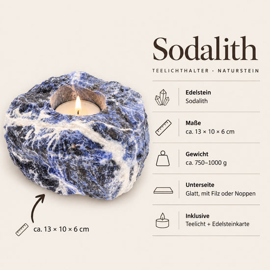 Steckbrief Sodalith Teelichthalter – ca. 13 × 10 × 6 cm