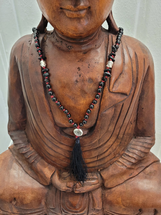 108-Perlen Mala aus Ebenholz & schwarzem Turmalin – Handgefertigte Gebetskette für Erdung & Schutz