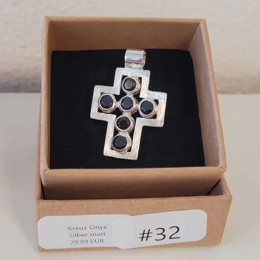 #32 Onyx Kreuz Silber/matt Kettenanhänger | Instagram Live