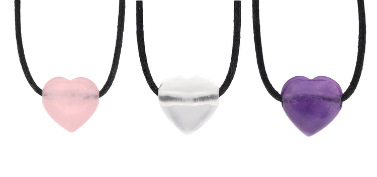 Herzanhänger "Goldenes Dreieck" Amethyst + Bergkristall + Rosenquarz
