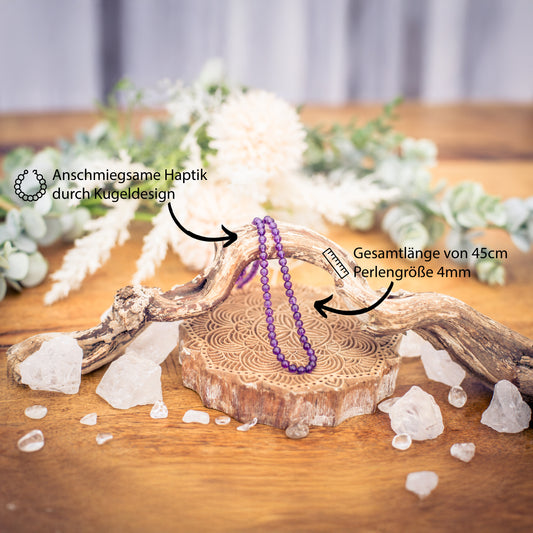 Collar de bolas de amatista | Ø 4mm con cierre de plata de ley 925 | 45cm