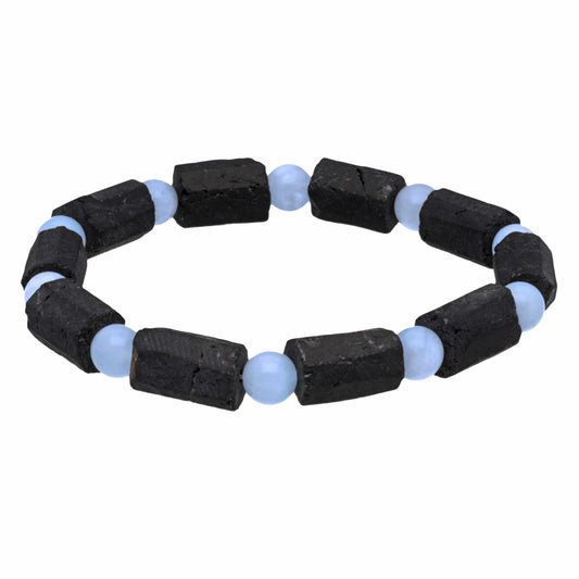 Kristallarmband mit Kugelelement 19 cm | Turmalin (Schörl)+Aquamarin | 6 mm Perlen