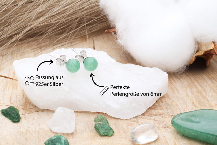 Aventurin, grün Ohrstecker 6 mm | 925er Silber