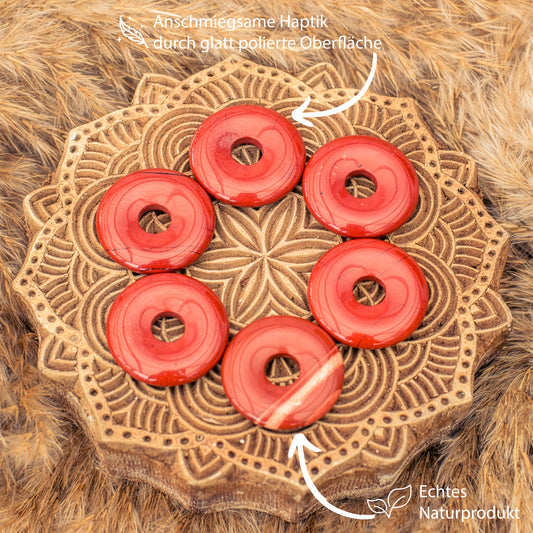 Jaspis, rot Donut | 30 mm Anhänger + Baumwollband