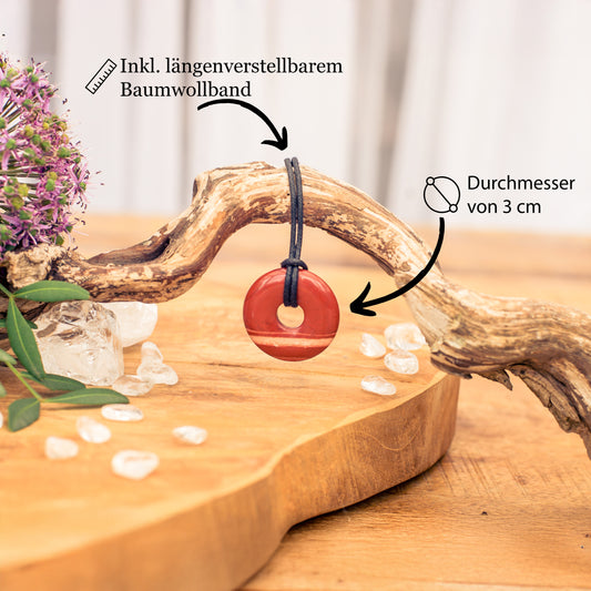 Jaspis, rot Donut | 30 mm Anhänger + Baumwollband