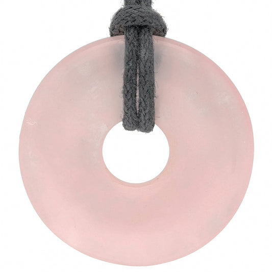 Ciondolo donut in Quarzo rosa | Ciondolo da 30 mm + cordino in cotone