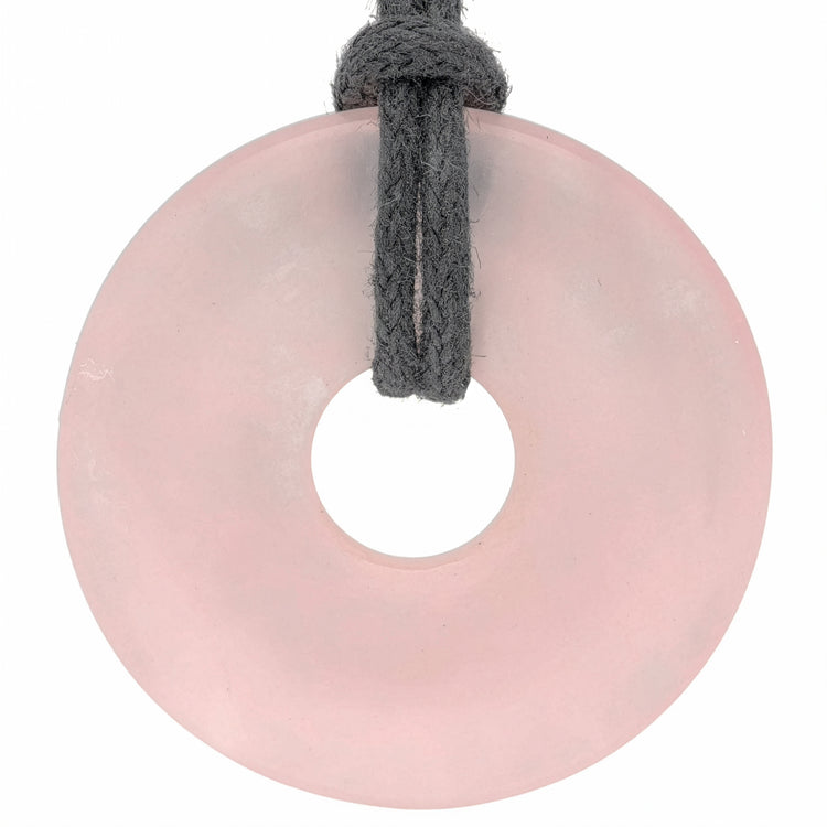 Ciondolo donut in Quarzo rosa | Ciondolo da 30 mm + cordino in cotone